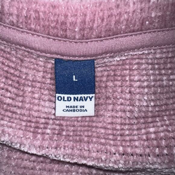 Old Navy rose dawn size L crop long sleeve button front Deep V knit Chenille top - Picture 5 of 7